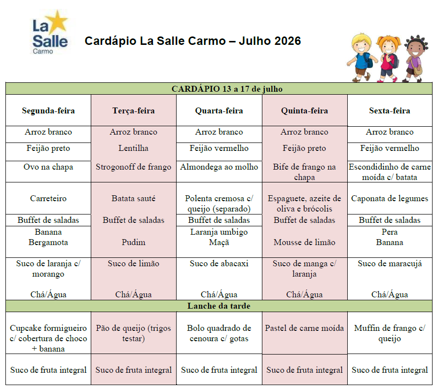 Cardapio 13julho